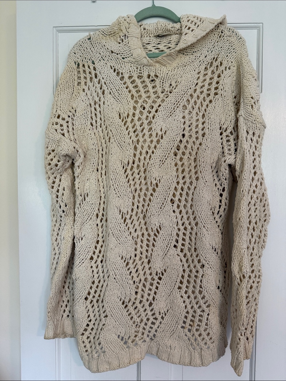 Banana Republic Knit Hooded Cable Long Sweater in Cream - Women